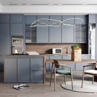 Table à manger Lesso Home, meubles de cuisine modulaires modernes, armoire de cuisine bleu mat sur mesure avec îlot