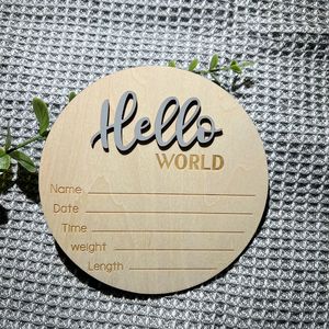 Tableau d'annonce <span class=keywords><strong>de</strong></span> <span class=keywords><strong>naissance</strong></span> en bois Hello World <span class=keywords><strong>pour</strong></span> bébé baptême et décoration <span class=keywords><strong>de</strong></span> chambre d'enfant Photo Prop cadeaux - Product Image 3
