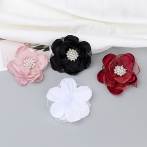 Organza 3D Chiffon Flower Hair Clips With Pearls For <b>Wedding</b> Dress <b>Accessories</b> Camellia Pattern Handmade Cloth Floral Decor - Product Image 4