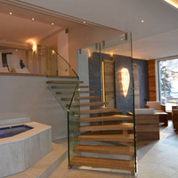 USA Canada Villa Escaliers modernes de luxe en verre avec rampe en bois Design Escalier incurvé en verre