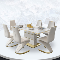 Ensemble de table à manger ModHomi en marbre blanc de luxe, 6 chaises, plateau en pierre frittée avec base en acier inoxydable doré, meubles de salle à manger