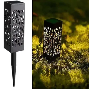Lampadaire d'extérieur étanche IP65, projecteur <span class=keywords><strong>solaire</strong></span> LED blanc chaud pour pelouse, <span class=keywords><strong>lampe</strong></span> de jardin carrée creuse - Product Image 1