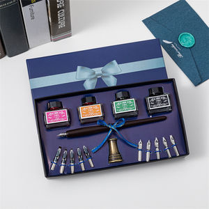 Подарочный набор для винтажной каллиграфии, деревянная подарочная ручка + 10 наконечников + 4 цветные чернила + держатель для ручек, коробка для карт - Product Image 5