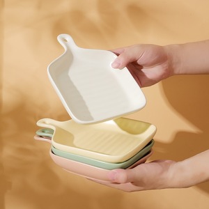<b>Ceramic</b> Baking Tray Square With Handle Oven Safe For Home Use Breakfast Salad - Product Image 3