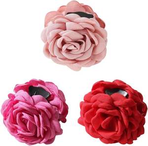 Pince à cheveux élégante en tissu rose rouge de 9,5 cm faite à la main pour femmes et filles - Product Image 1