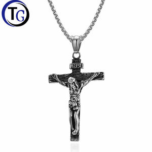 Collar con Cruz, Collar con Colgante de Acero Inoxidable, Crucifijo de Jesús, Joyería Religiosa para Rezar, Regalo para el Día del Padre Cristiano - Product Image 1