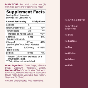 תוספי תזונה אורגניים לשיער, עור וציפורניים עם ביוטין בטעם תות, לנשים בוגרות, 2500 מיקרוגרם, 80 כמוסות, 40 מנות. - Product Image 2
