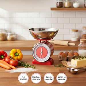 Balance de cuisine mécanique en acier inoxydable, capacité maximale 5 kg, précision 1 g, alimentée par piles, avec bol amovible - Product Image 4