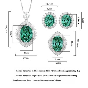 Fashion Jewelry Eco-friendly Copper 15*20/13*18mm Green Cubic Zirconia Vintage Wedding Pendant <b>Earrings</b> Ring <b>Set</b> for Bridal - Product Image 2