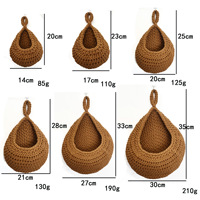 Corde de lin faite à la main tissé nid d'oiseau tenture murale filet de rangement sac cuisine salon panier de fruits goutte d'eau conception