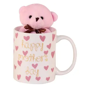 Custom Popular Mothers Day Coffee Cup Gift Set Mug Ceramic with Cute Toy