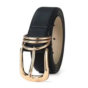 Western Rivet Gold Buckle Women's Jeans Dresses Black Pu Leather Belts