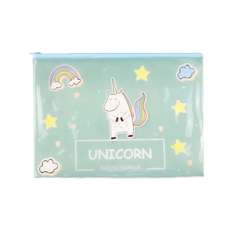 BSCI ISO Sedex FAMA Fashion Envelope Pouch Unicorn Pvc Office Document Small Cosmetic Bag Zipper Waterproof Makeup Pouch