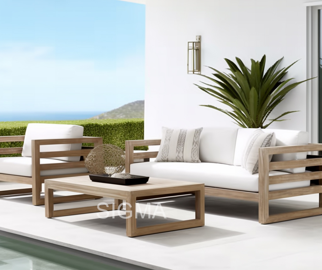 Luxury Teak Wood Lounge Chair Patio Outdoor Furniture Garden Sofa Set Teak Outdoor Sofa