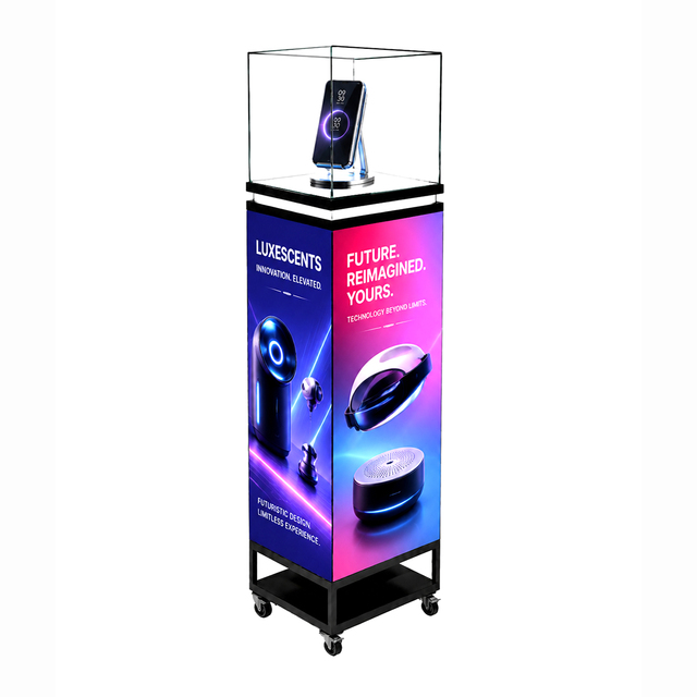 Factory Direct Supply Floor Standing LED Digital Display with Acrylic Countertop Case and 4 Video Screens Column