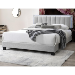 Light Gray Modern Soft <b>Bed</b> Wool Fabric <b>Queen</b> <b>Size</b> <b>Bed</b> with LED Full Upholstered Bedframe Eco-Friendly - Product Image 6