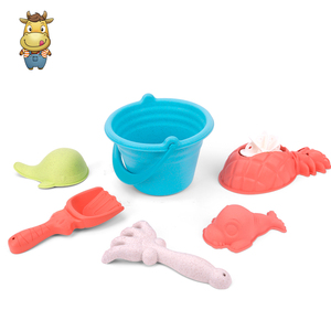 Ensemble de seaux de plage en paille de blé pour enfants, 6 pièces, avec moules à poissons et pelle - Product Image 2