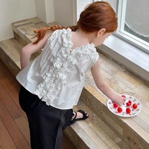 Maglia da ragazza in versione estiva Casual nuovo stile <span class=keywords><strong>Polo</strong></span> alla moda con colletto in pizzo multicolore personalizzata per bambini - Product Image 2