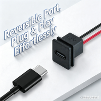 LN-015 2PIN 15CM Précâblé Prise USB-C femelle à clipser pour montage sur panneau, prise de charge Type-C pour trottinettes et projets DIY électroniques
