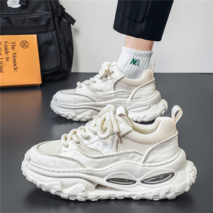 Sneakers Chunky da Donna in Pelle Goffrata <span class=keywords><strong>Crema</strong></span> con Rete Traspirante, Suola con Cuscino d'Aria, Lacci Spessi e Antiscivolo - Product Image 2