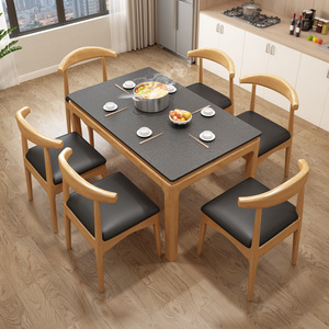 Nordic Style Rectangular Marble Dining <b>Table</b> 6 Piece Solid Wood Dining <b>Set</b> For <b>Small</b> Apartment Modern Design - Product Image 2