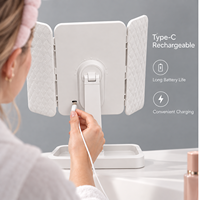 Miroir cosmétique pliable avec 3 lumières LED à intensité réglable par capteur tactile, rotation à 360 degrés, grossissement 3X, utilisation sur bureau