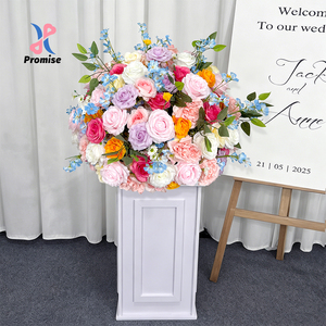 Vibrant and Colorful Silk Modern Floral Centerpiece with Lifelike Hanging Roses for Wedding Backdrop Decoration - Product Image 1