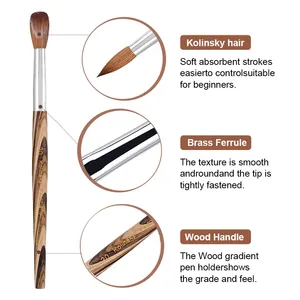 Prue Kolinsky Acrylic Nail Brush Oval Round <b>Head</b> Spliced Wood Handle Professional Salon Quality for Acrylic Powder Size 8-20# - Product Image 3