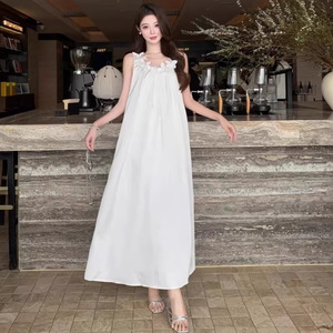 Plain White Maxi Dresses - Sleeveless A-Line Summer Style