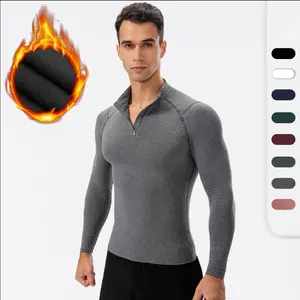 定制标志男士肌肉健身运动上衣冬季保暖衬衫男士健身锻炼修身服装