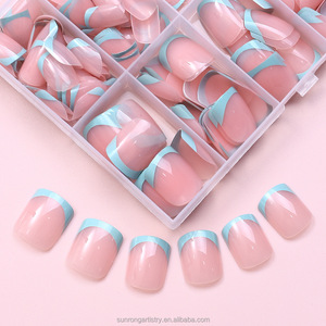 120 faux ongles courts carrés de style français à motif carré, couvrance totale - Product Image 4