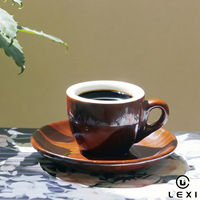 Tasse blanche à rebord épais et soucoupe brillante couleur chocolat, couleur inversée, petit duo espresso, pour menu café-bar, cadeau, vente en gros LEXI
