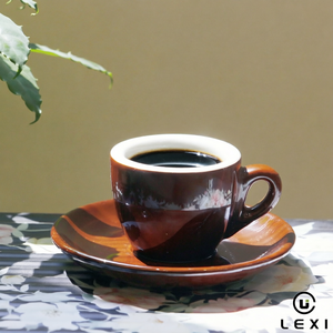 Taza Blanca de Borde Grueso con Platillo de Chocolate Brillante de Color Invertido, Par de Tazas Pequeñas para Espresso, Estilo Café Bar, Regalo al por Mayor LEXI - Product Image 3
