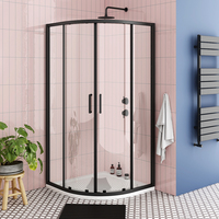 Cabine de douche quadrant moderne Domo, verre trempé 6 mm, cadre en aluminium poli, porte coulissante, certifiée CE