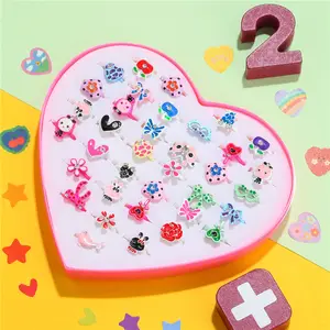 Mix Match Heart-shaped Boxed Dripping Children Rings Adjustable 36 princess Rings Combination for Cute Girls