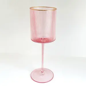 <span class=keywords><strong>Verre</strong></span> à vin cannelé à nervures en cristal <span class=keywords><strong>verre</strong></span> coupé <span class=keywords><strong>tropical</strong></span> avec rayures et bord doré <span class=keywords><strong>verre</strong></span> à vin rouge à longue tige sans pied - Product Image 1