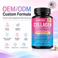 Poudre de collagène hydrolysé OEM, peptides de collagène, biotine, kératine, acide hyaluronique, complément alimentaire pour la beauté de la peau, des cheveux, des ongles et des articulations