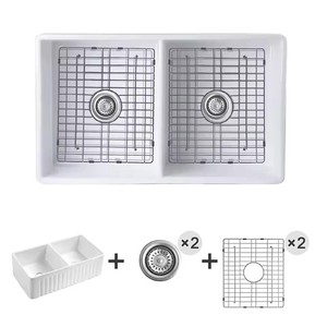 Lavello da <span class=keywords><strong>Cucina</strong></span> XINFUMEI 33 Pollici in Ceramica Bianca, <span class=keywords><strong>Design</strong></span> Moderno Rettangolare a Doppia Vasca con Garanzia di 3 Anni - Product Image 5