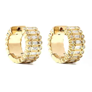 Vintage high quality 14-karat gold diamond huggie hoop earrings 925 Sterling Silver jewelry
