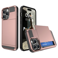 Étui de téléphone portable antichoc en PC et TPU avec fente pour cartes de crédit coulissante pour iPhone 17 16 15 14 Pro Max X/XS MAX/XR/7/8 Plus/12/13 Mini