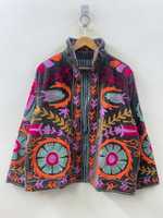 Veste Bomber en Velours Brodé Suzani de Luxe, Manteau Bohème Ethnique Artisanal, Vêtement d'extérieur Unisexe Hiver en Coton Respirant