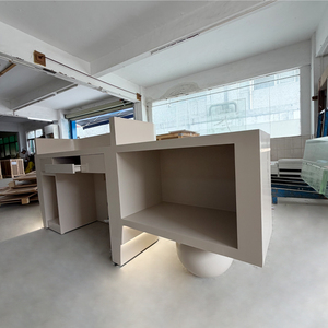 Modern Office <b>Reception</b> <b>Counter</b> Front Desk <b>Counter</b> Curve Shape Beauty Salon LED Light <b>Reception</b> Desk - Product Image 4