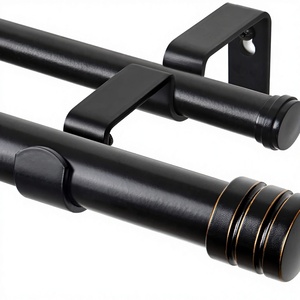 Tringles à rideaux doubles décoratives robustes de 1 pouce, extensibles, avec embouts classiques, noires, 66-120/32-144 pouces - Product Image 1