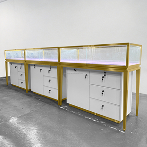 Meuble de présentation de <span class=keywords><strong>bijoux</strong></span> de luxe avec logo personnalisé, vitrine moderne en acier inoxydable doré et verre avec éclairage <span class=keywords><strong>LED</strong></span> - Product Image 6