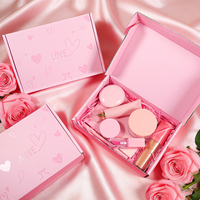 Kit de maquillage végétalien DIY pour la Saint-Valentin avec logo personnalisé, comprenant fond de teint, illuminateur, crayon à sourcils, baume démaquillant