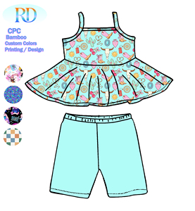 Ensemble 2 pièces pour filles : Haut sans manches à volants et short cycliste imprimé western – Tenue d'été pour enfants – Ensemble peplum + leggings pour filles - Product Image 1