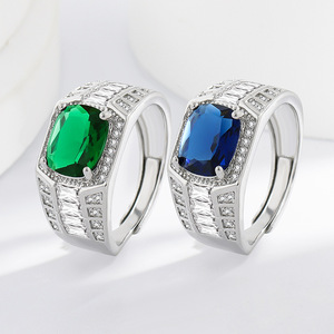 Мужское кольцо из посеребренной латуни в морском стиле с инкрустацией изумрудом, для свадьбы - Product Image 1