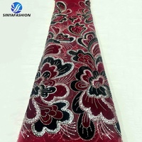Tissus en dentelle de velours français Sinya de luxe avec paillettes et perles pour femmes, 5 yards, brodés de perles de cristal, en tulle maillé, dentelle de mariée