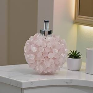 Natural <b>Crystal</b> <b>Raw</b> Stone Rose Quartz Manual Soap Dispenser Healing Stone Hand Sanitizer Bottle - Product Image 1