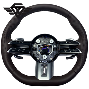 Volant en cuir véritable de haute qualité, marron, pour Mercedes Benz 223 809 C63 <span class=keywords><strong>E63</strong></span> <span class=keywords><strong>S</strong></span> Classe C W205 W213, style classique - Product Image 1
